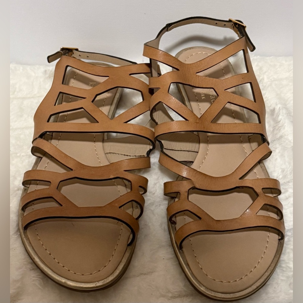 Kate Spade New York Aster Flat Sandals Tan Brown Leather Women’s 9.5M - Picture 4 of 6